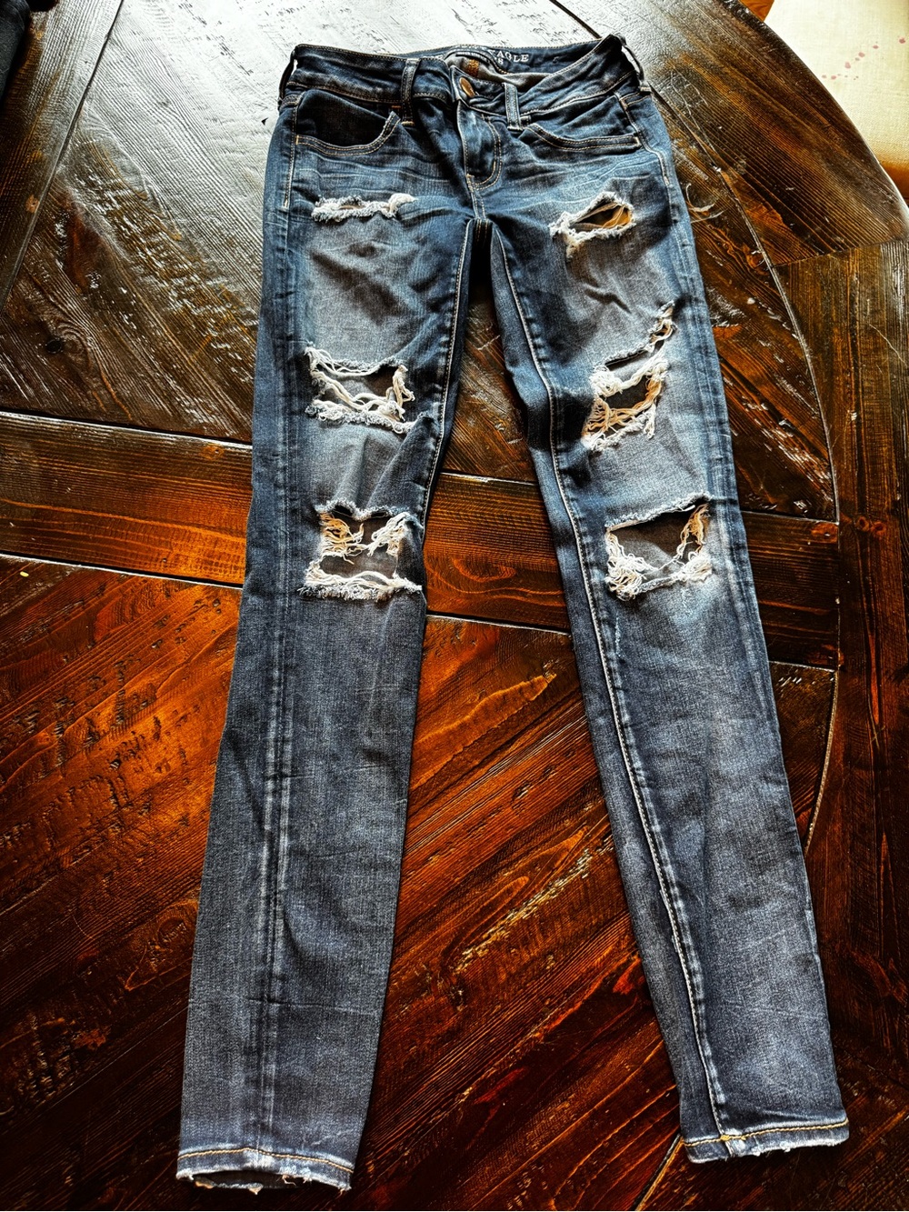 American Eagle Outfitters Distressed Skinny Jeans - Dark Blue